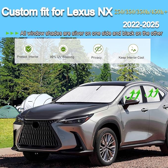 KMF 8pcs Thicken Full Window Sun Shade for Lexus NX Accessories 2022-2024 2025,Car Window Covers Sunshade for Windshield Side Rear, UV Block and Privacy Blackout for Car Camping/Outdoor
