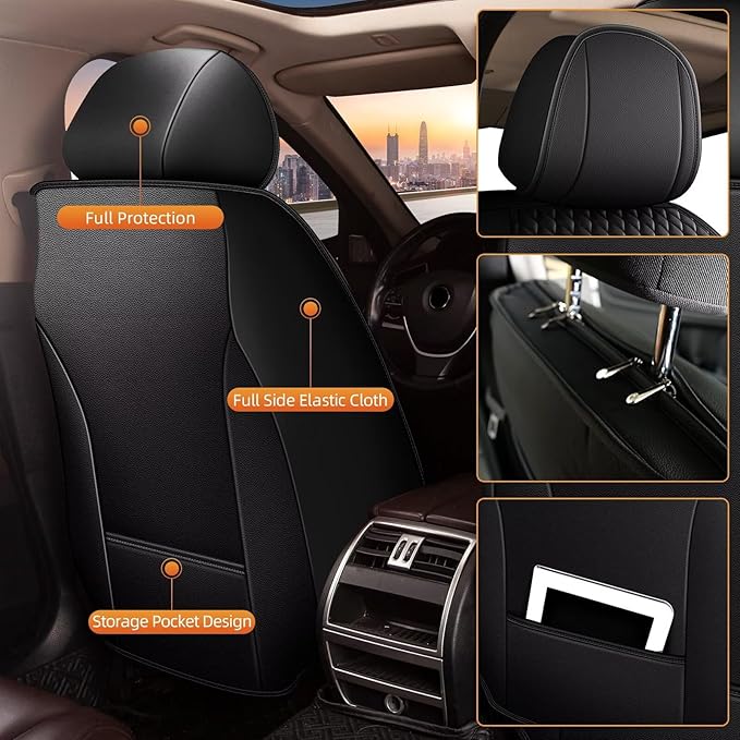AOMSAZTO Car Seat Cover Front 2 Row 5 Seats Fit for Traverse LS/LS Fleet/L 2018-2024 Leather Vehicle Cushions Cover Seat Protector Automotive Seat Covers Waterproof Compatible Airbag Black