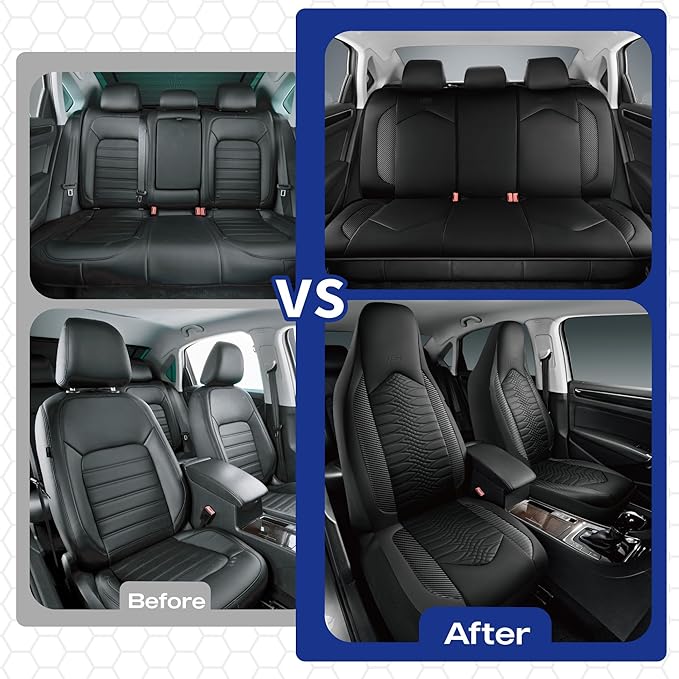 Skechers Memory Foam Car Seat Covers, Leather High Back Seat Covers Quilting Design,Waterproof Sports Car Seat Covers Full Sets,Airbag Compatible, Universal Fit for Most Cars, SUVs,Trucks,Black