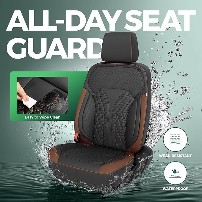 for Chevy Silverado GMC Sierra Waterproof Seat Covers, Crew Cab 1500 2014-2018, 2500HD 3500 HD 2015-2019, Truck Protectors Accessories Full Set, Black Brown