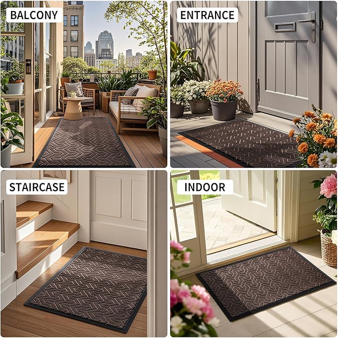 Yimobra Front Door Mat Outside Entrance 29.5x17, Waterproof Heavy Duty Outdoor Mats for Front Door, Non Slip Rubber Entry Mat for Garage Patio Indoor, Brown
