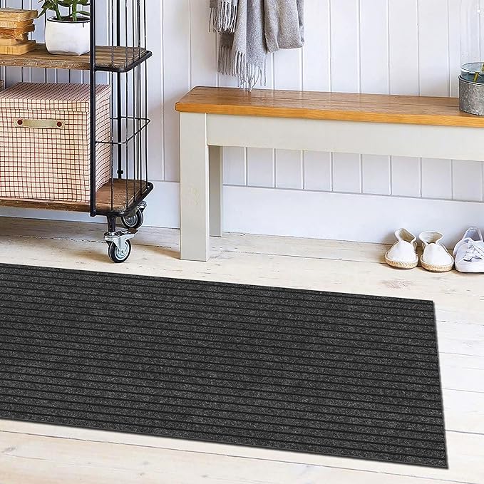 Ottomanson 2'7" x 6' Hallway Runner with Scraper Pile - Extra Durable Non-Slip Rug Mat for Indoor & Outdoor Use - Ideal for Kitchen, Entryway & Garage - High-Traffic Carpet, Black