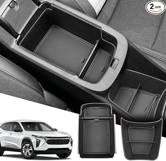 SXCY [2PCS for 2024 2025 Chevy Trax Center Console Organizer 2024 2025 Chevy Trax Accessories(LS LT 1RS 2RS ACTIV) Armrest Storage Box Console Tray for 2024 2025 Trax Console Organizer Black Mats