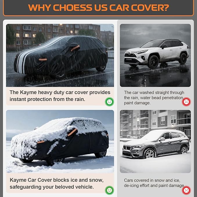 Kayme Heavy Duty Coupe Car Cover Waterproof All Weather for Automobiles, Outdoor Full Exterior Cover with Tape and Towel, Rain Snow Sun UV Protection, Fits Ford Mustang, Chevy Camaro etc.