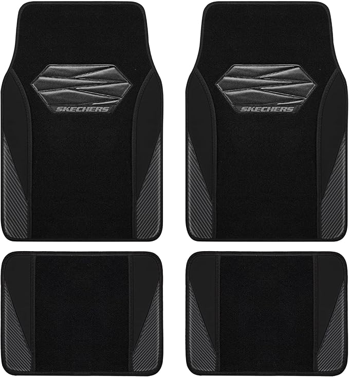 Skechers Car Floor Mats,Waterproof Universal Fit Car Mats,Faux Leather Car Floor Mats,Carbon Floor Mats for Cars with Anti-Slip Skechers Heel Pad Fit for SUV,Vans,Sedans,Trucks,Black