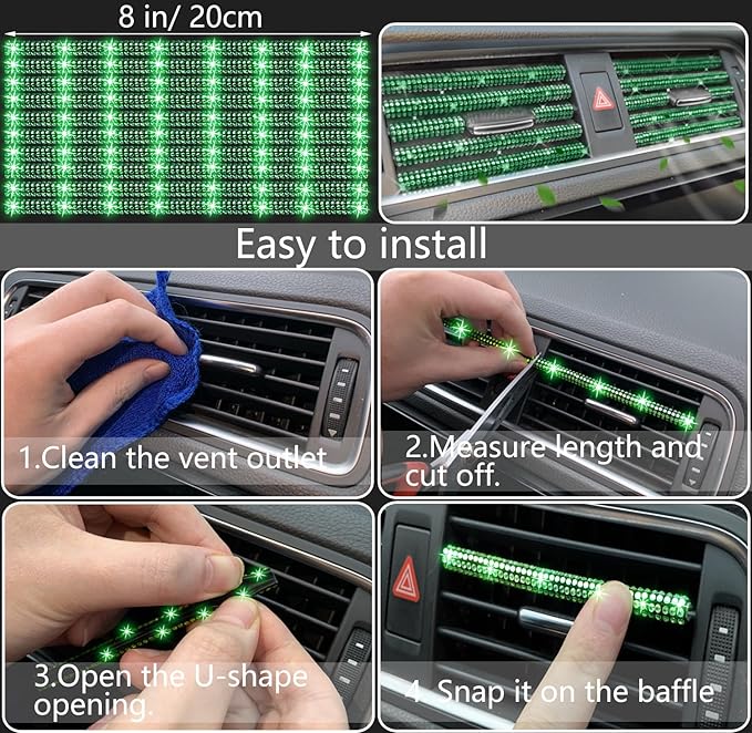 NBTEPEM 27 PCs Green Bling Car Accessories Set for Women, Steering Wheel Covers Universal Fit 15 Inch, Bling License Plate Frame, Bling Phone Holder, Bling Car Coasters (Green Diamond)