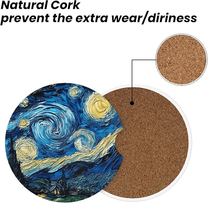 Absorbent Car Coasters for Cup Holders, 2 Pack Universal Anti Slip Ceramic Cup Coaster for Women Men 2.56 Inch Car Interior Accessories - Starry Sky 018