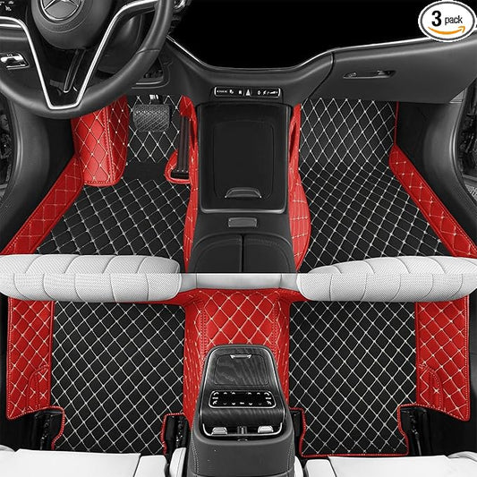 YaruicarCustom Car Floor Mats for 99.99% Sedan SUV Sports Car Men Women Protection Full Coverage Pads Anti-Slip Leather Floor Lining All Weather Car Floor Mats (Red Black 2)