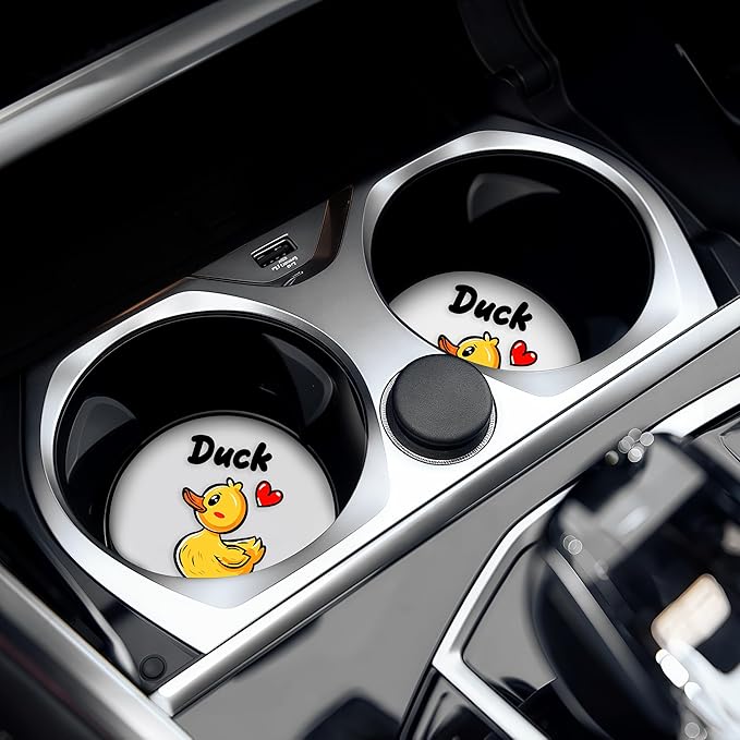 2 Pack Duck Car Cup Holder Coaster, Cute Car Interior Accessories Drink Coaster for Women & Men, Duck Lovers Themed Gifts Stuff Accessories Things Merchandise Items!