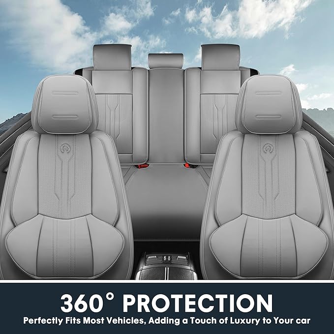 AOOG Seat Covers Custom Fit for Dodge Ram 1500/2500/3500 2002-2025 Faux Leather Seat Cover Set Compatible with Crew, Regular, Quad, Mega Cab, Car Truck Cushions (Grey, Curved Rear, Full Set)