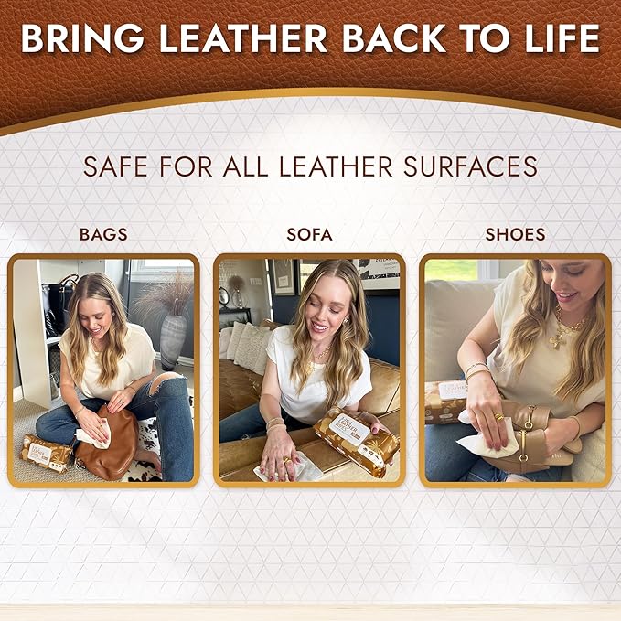 Air Jungles 3in1 Leather Cleaner Wipes 70 Count, Extra Large 8" x 10" Size, Clean Condition Protect Wipes for Vinyl and Leather Apparel Furniture Auto Car Interior Shoes Boots Bags