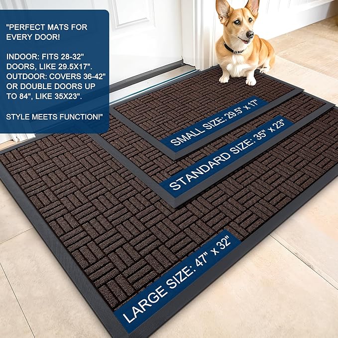 OLANLY Front Door Mat Outside Entrance 47x32, Absorbent, Heavy Duty Sturdy Natural Rubber Doormat Indoor Outdoor, Stain and Fade Resistant, Non-Slip Backing Low Profile Floor Mat for Entryway, Brown