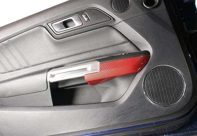Door Armrest Panel Trim Cover Inner Door Handle Frame Sticker Compatible with Ford Mustang 2015-2025 Interior Accessories (Carbon Fiber Red)