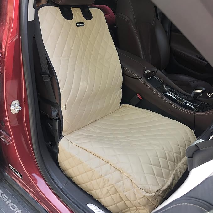 Dog Car Seat Covers 100% Waterproof Car Seat Protector for Pets Front Seat Scratch Proof Non-Slip Durable for Cars,Trucks & SUVs (Cream)