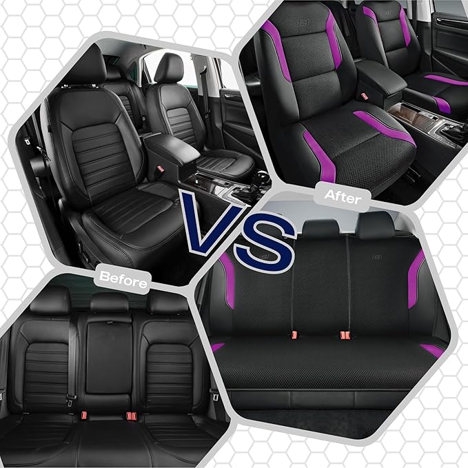 Skechers Memory Foam™ Car Seat Covers, Air Cool Mesh Thick Seat Covers, Car Seat Full Sets, Airbag Compatible, Automotive Comfort Protection for Most Cars,Vans,Trucks, SUVs,Purple