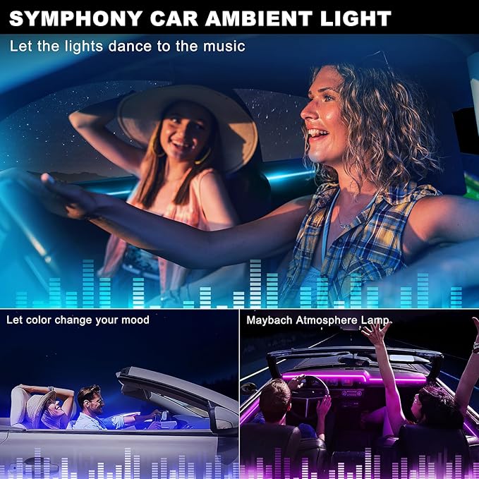 Acrylic Interior Car LED Strip Light with Wireless APP, RGB 10 in 1 with 175 inches 612 LEDs Fiber Optic Car Ambient Lighting Kits, Dynamic Music Sync Neon LED Strip Lights for Car