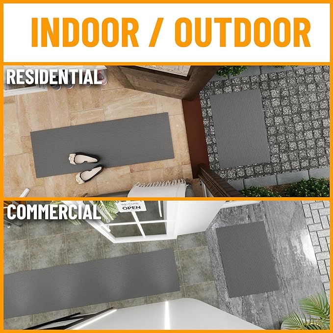 Ottomanson Mud Mat 2' x 4' Entryway Rug - Non-Slip Scraper Doormat for Muddy Paws, Dirt Trapping Indoor/Outdoor Mat for High-Traffic Areas, Kitchen, Garage, Patio, Gray