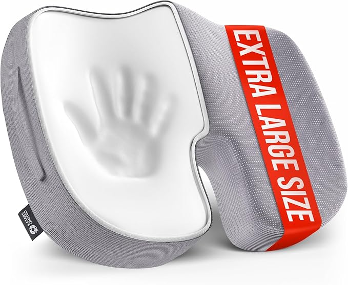 5 STARS UNITED Seat Cushion for Tailbone Pain Relief – Large Memory Foam Cushion for Coccyx, Hip, Sciatica & Post-Surgery Recovery – Wheelchair, Car, Desk, Gaming & Office Chairs, Light Gray