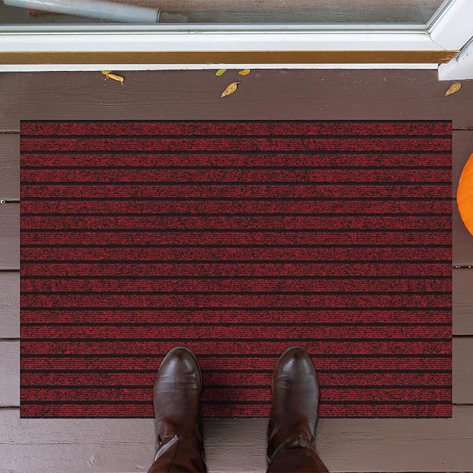 Ottomanson Mud Mat 2'7" x 4' Entryway Rug - Non-Slip Scraper Doormat for Muddy Paws, Dirt Trapping Indoor/Outdoor Mat for High-Traffic Areas, Kitchen, Garage, Patio, Red