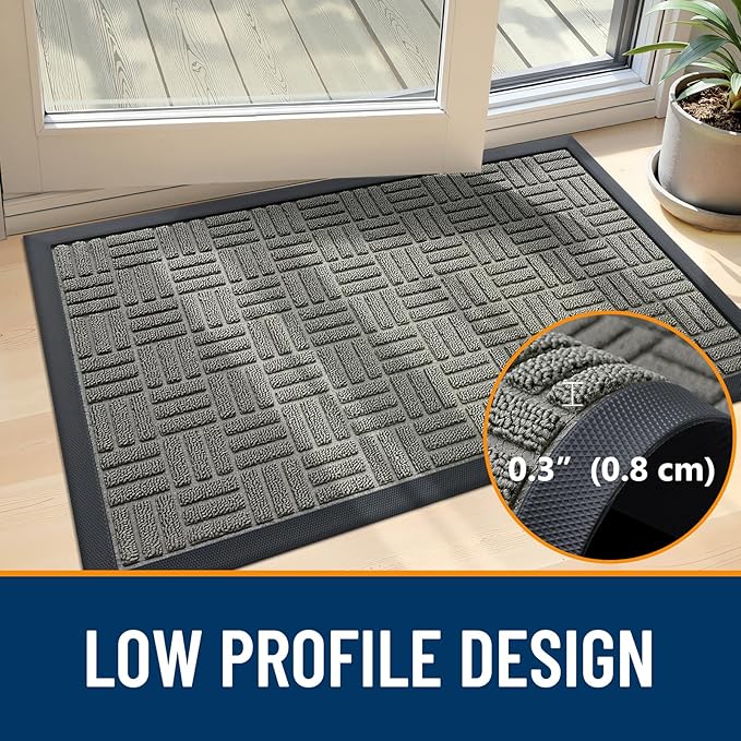 OLANLY Front Door Mat Outside Entrance 71x23, Absorbent, Heavy Duty Sturdy Natural Rubber Doormat Indoor Outdoor, Non-Slip, Stain and Fade Resistant, Low Profile Floor Mat for Entryway, Modern Gray