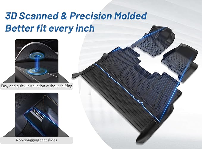 TPE All-Weather Floor Mats for Ford F-150 2015-2025 | Custom Fit Heavy Duty Truck Floor Liners | Front & Rear Row Protection | Durable, Odorless, Easy to Clean (3-Piece Set, Black)