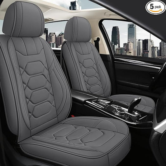Pariitadin Leather Car Seat Covers Full Set, Waterproof Breathable Faux Leather Automotive Seat Covers for Cars, Non-Slip Car Interior Covers Universal Fit Most Cars Sedans Trucks SUVs, Gray