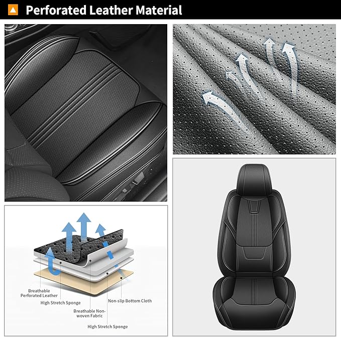 AOMSAZTO Car Seat Covers Full Set for Chevrolet Chevy Equinox 2007-2024 2025 2026: Seat Cover Faux Leather Breathable Waterproof Compatible Airbag (Black)