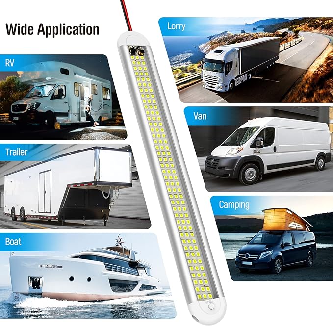 12v LED Interior Light Bar，CT CAPETRONIX 120LEDs 1500LM 8W DC 12 Volt led Strip Lights with ON/Off Switch，for Enclosed Cargo Trailer, Car RV Van Truck Lorry Camper Boat Caravan Motorhome (4Pack)