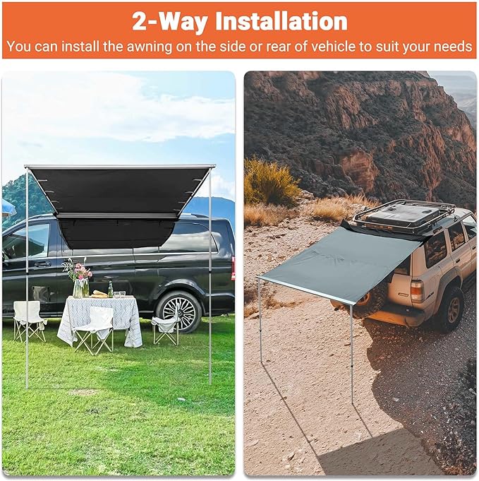 Yescom Vehicle Awning with Blackout Coating 6.6'x8.4' Retractable Car Side Roof Rack Overlanding Shade for SUV Truck Tailgate Outdoor Camping