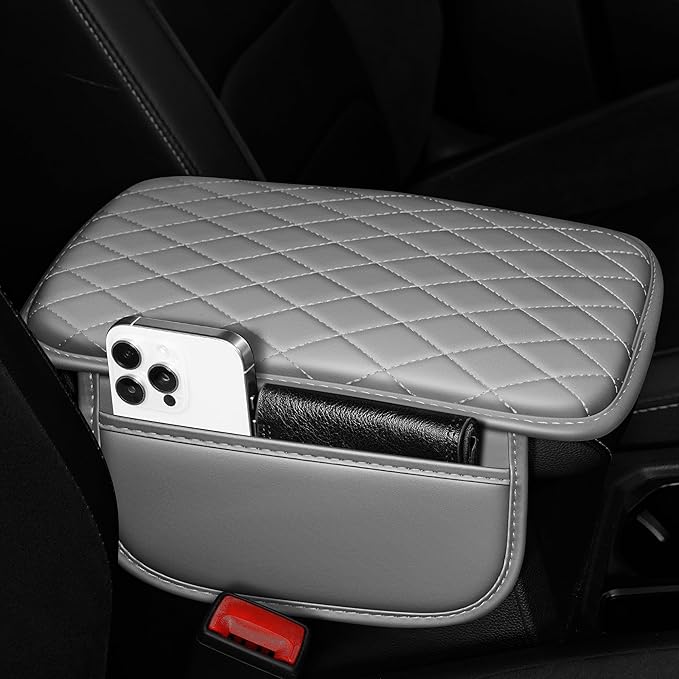 Car Armrest Cover Fit for Acura RDX Leather Center Console Cover Cushion with 2 Storage Bags(Beige)