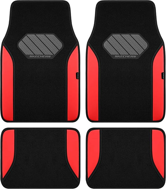 Skechers Car Floor Mats,Waterproof Universal Fit Faux Leather Car Mats,Floor Mats for Cars with Anti-Slip Heel Pad,Fit for SUVs,Vans,Sedans,Trucks,Red