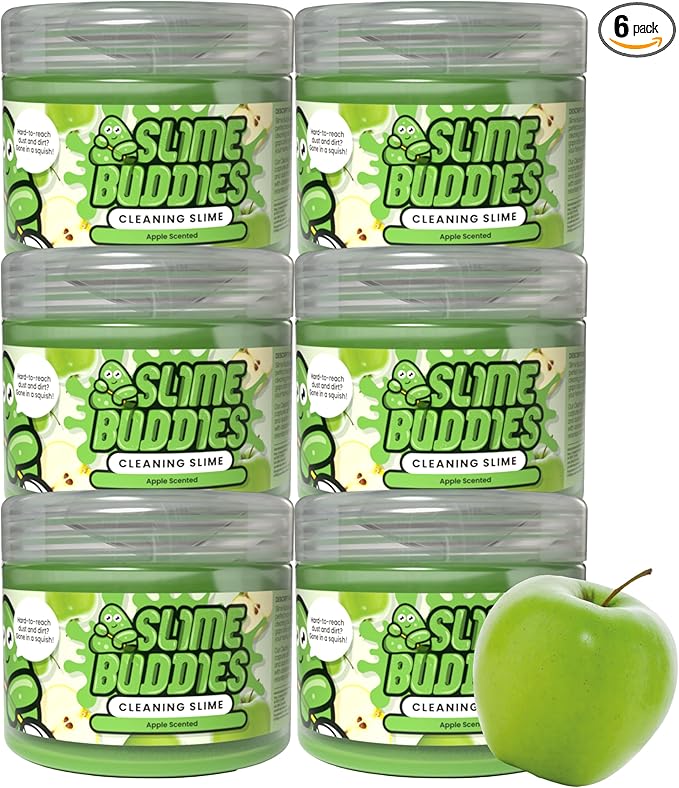 Slime Buddies Car Cleaning Gel Putty - 6 Pack Apple Scented Interior Detailing Tool for Cup Holder, Air Vent & Keyboard - Reusable Auto Detailing Accessories - Dust Remover Goop - Gifts for Men Women