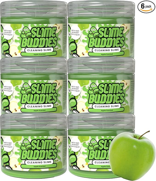 Slime Buddies Car Cleaning Gel Putty - 6 Pack Apple Scented Interior Detailing Tool for Cup Holder, Air Vent & Keyboard - Reusable Auto Detailing Accessories - Dust Remover Goop - Gifts for Men Women