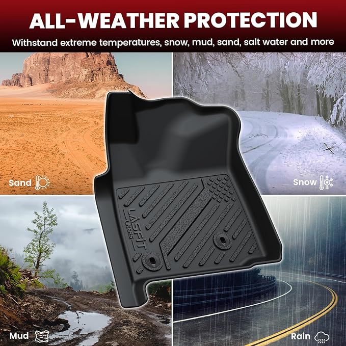 LASFIT Floor Mats for Toyota Tacoma 2005-2011 Access Cab Auto Tran, All Weather Custom Fit Floor Liner for Tacoma Second Row Optional with Center Storage Box,TPE Mats Front&Rear 2 Row, Black