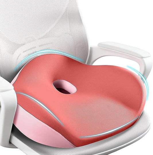 FLORICH Seat Cushion, Memory Foam Seat Cushion for Car Office Chair, Ergonomic Office Seat Chair Cushion for Sciatica Pain Relief, Larger Seat Cushion for for Long Sitting Office Workers - Pink