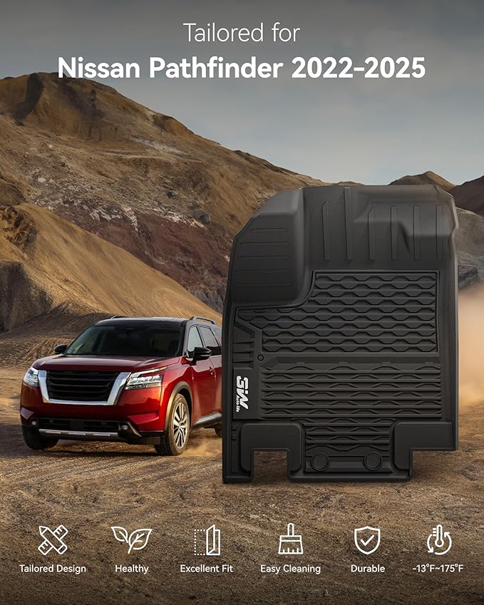 3W Floor Mats for Nissan Pathfinder 2022 2023 2024 2025 (Only fit 8 Passenger Models), 3 Rows,TPE All Weather Protection Car Floor Liners Accessory,Black
