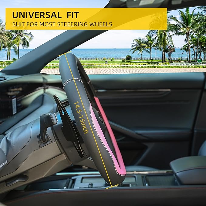 Valleycomfy Microfiber Leather Steering Wheel Cover Universal 15 inch(Pink)