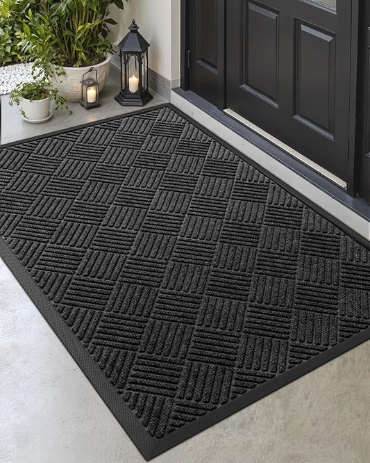 DEXI Front Door Mat Outside Entrance, 4x6 ft Rubber Entry Doormat Heavy Duty, Welcome Mats Non Slip for Inside House Floor Entryway Back Doors Exterior Patio, Diamond Black