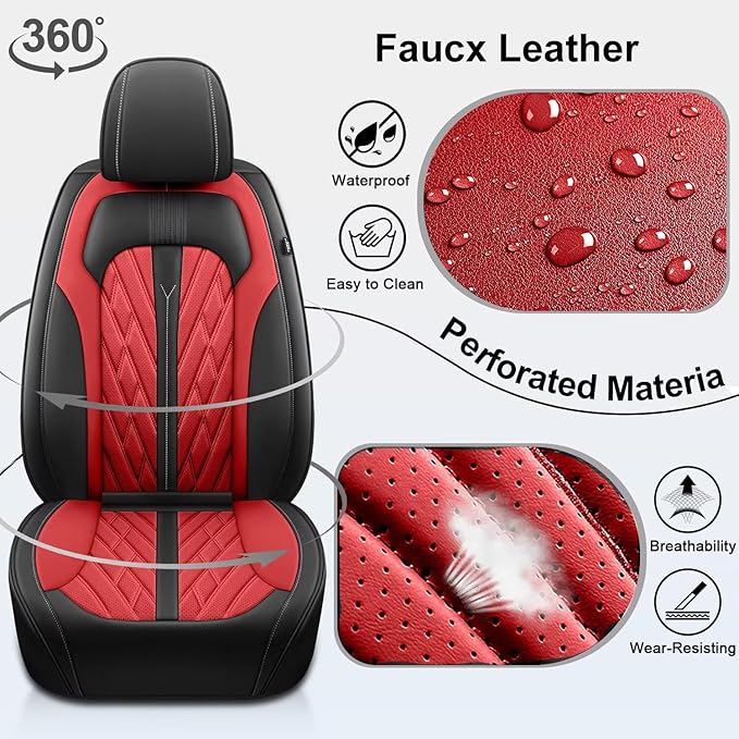 TTX LIGHTING Seat Covers Fit for Hyundai Kona 2018-2026 Front Seat Covers Faux Leather Car Seat Covers Breathable Waterproof Car Seat Protector (2 Seats, Black&Red)