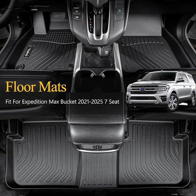 Wailtnb-All Weather Floor Mats for Ford Expedition Max Bucket 2021-2024 7 Seat Liners Custom Fit Ford Expedition Max Bucket 2021-2024 7 Seat Waterproof Durable Easy to Clean Accessories
