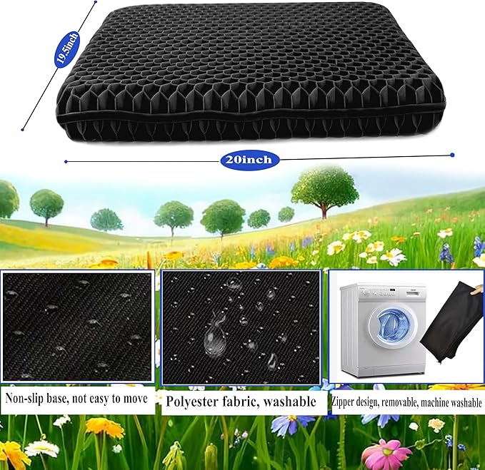 Plus Size Gel Seat Cushion, Extra Large and Thick, Seat Cushion for Pressure Relief for Back, Hip, Sciatica, Tailbone Pain, Use for The Office, Car, Wheelchair, Recliner, Truck, Trip, Stadium.(Black)