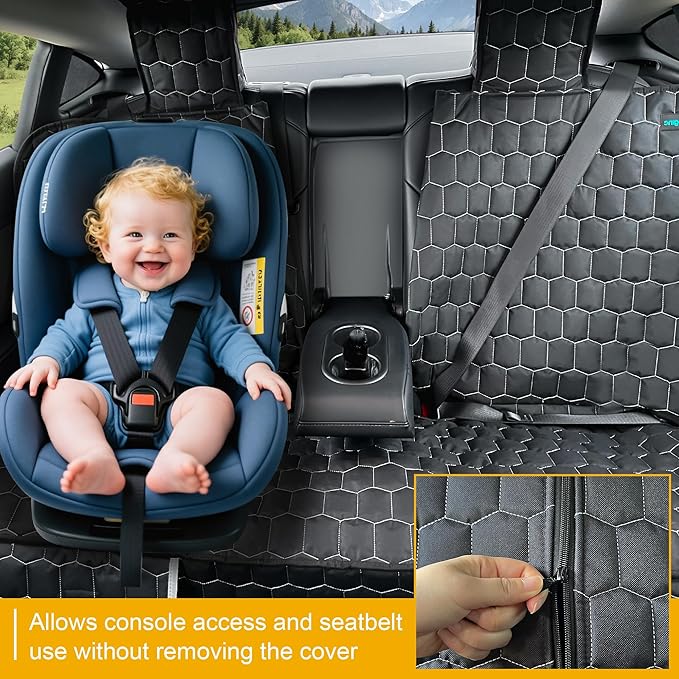 Dog Car Seat Covers for Tesla Model 3,100% Waterproof Back Seat Cover for Cars Armrest Compatible Nonslip Car Rear Seat Protector for Dogs & Kids, Easy Clean Tesla Model 3 Accessories