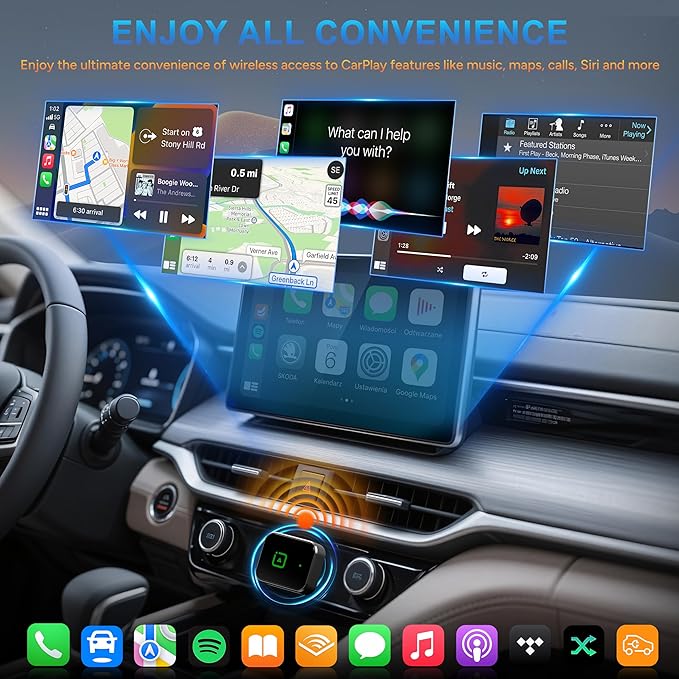 Upgraded CarPlay Wireless Adapter for iPhone, Converts Wired to Wireless Carplay Adapter Dongle, Plug & Play, Auto Connect, Mini Size, Zero Latency, Compatible with Vehicles 2016+& iPhone(Deep Grey)