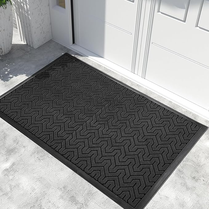 Yimobra Extra Large Door Mat Outside Entrance 60x36, Waterproof Heavy Duty Outdoor Mats for Front Door, Non Slip Rubber Entry Mat for Garage Patio Indoor, Easy Clean, Black