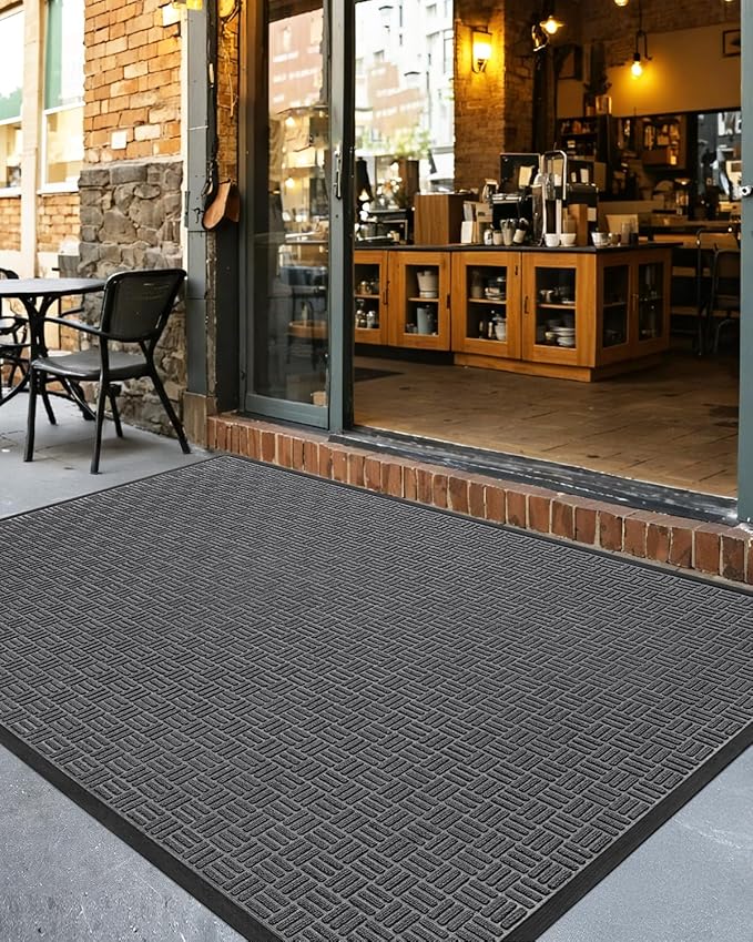 DEXI Front Door Mat Outside Entrance, 4x6 ft Large Rubber Entry Doormat Heavy Duty, Welcome Mats Non Slip for Inside House Floor Entryway Double Doors Exterior Patio, Maze Grey