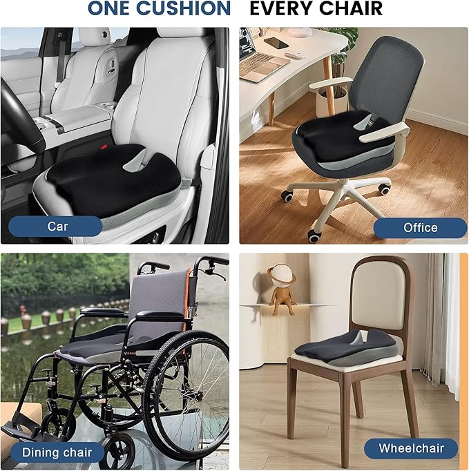 Wedge Car Seat Cushion, Office Chair Cushion, Memory Foam Truck Seat Cushion for Sciatica Tailbone Pain Relief, Long Driving, Coccyx, Back Support