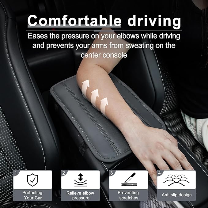 Amiss Car Center Console Pad, Universal Waterproof Car Armrest Seat Box Cover, PU Leather Auto Armrest Cover Protector，Vehicle Interior Accessories fits SUV/Truck/Car (Gray)