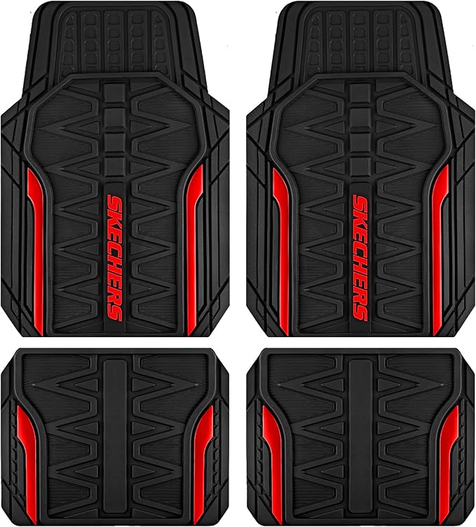 Skechers Car Floor Mats,Heavy Duty Rubber Car Mats Full Set,All Weather Floor Mats,Waterproof Trim to Fit Universal Floor Liner Car Accessories,Automotive Floor Mats for Cars Trucks SUV,Red