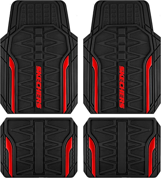 Skechers Car Floor Mats,Heavy Duty Rubber Car Mats Full Set,All Weather Floor Mats,Waterproof Trim to Fit Universal Floor Liner Car Accessories,Automotive Floor Mats for Cars Trucks SUV,Red
