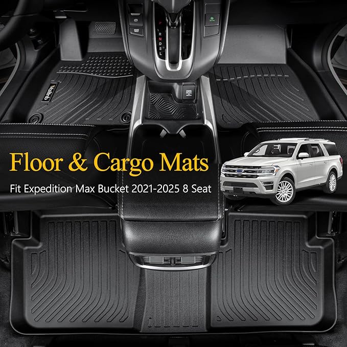 Wailtnb-All Weather Floor Mats & Cargo Liner for Ford Expedition Max Bench 2021-2024 8 Seat Custom Fit Ford Expedition Max Bench 2021-2024 8 Seat Waterproof Durable Easy to Clean Accessories